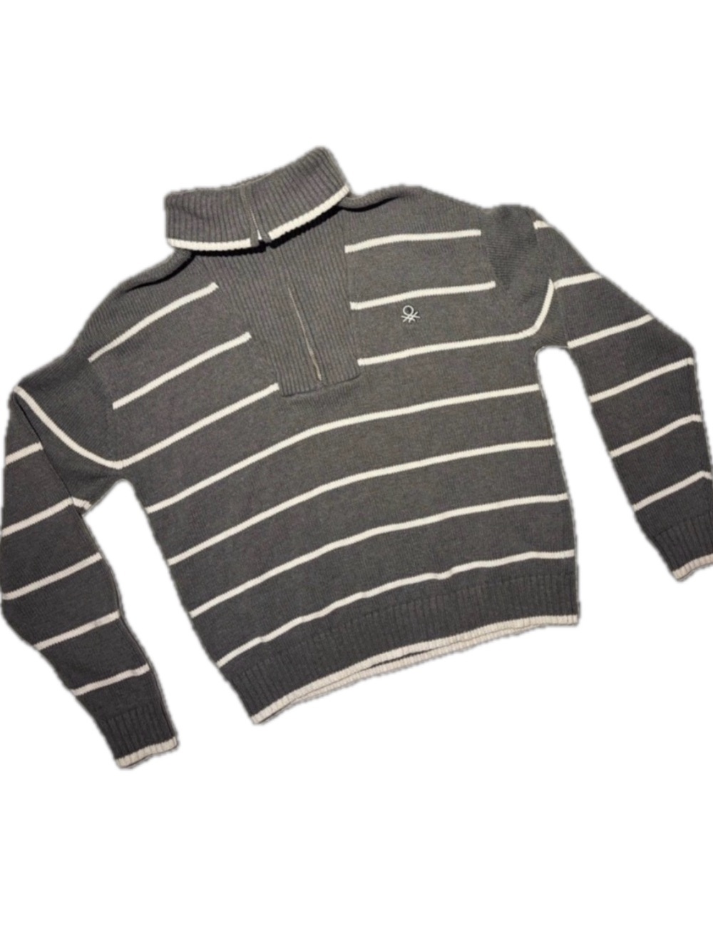 United Colors Of Benetton Grey Striped Quarter Zip Sweater Mens Large Italy